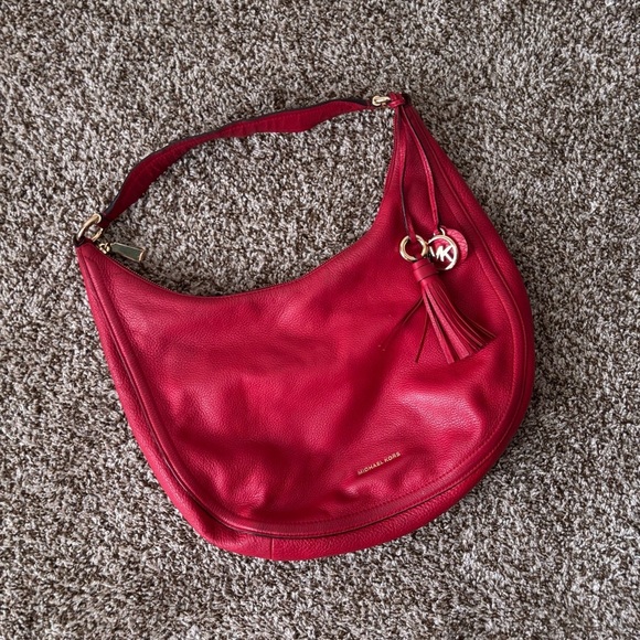 Michael Kors | Women's Red Leather Shoulder Hobo Bag - Picture 1 of 12